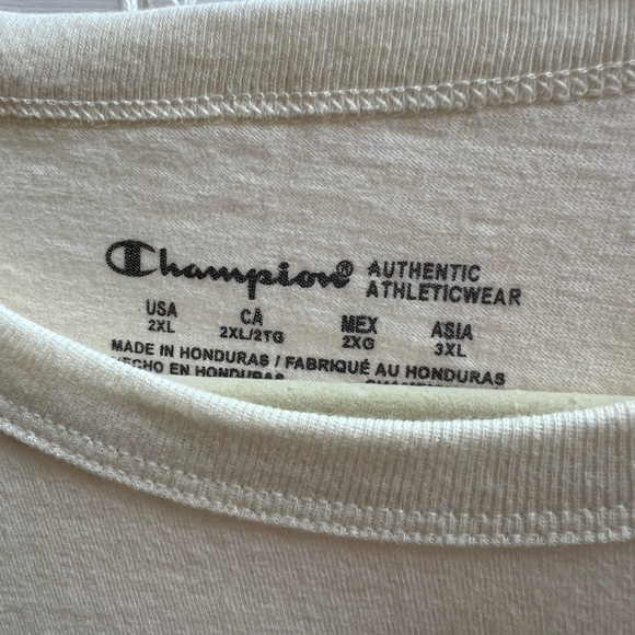 CHAMPION Short-Sleeve Cream Logo Tee, Sz 1X-2X - Picture 4 of 4